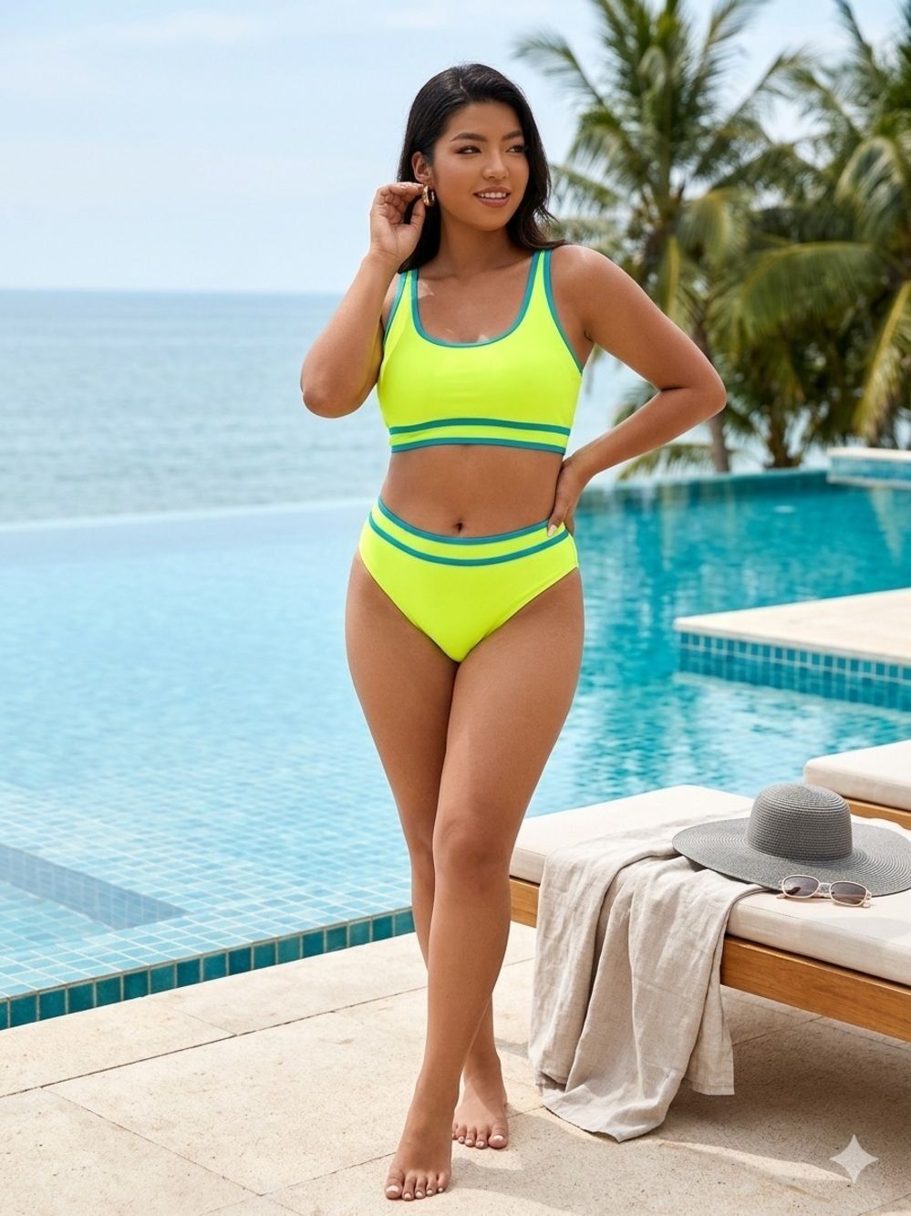 MOSHU Neon Lime Sporty High-Waist Bikini Top & Bottom
